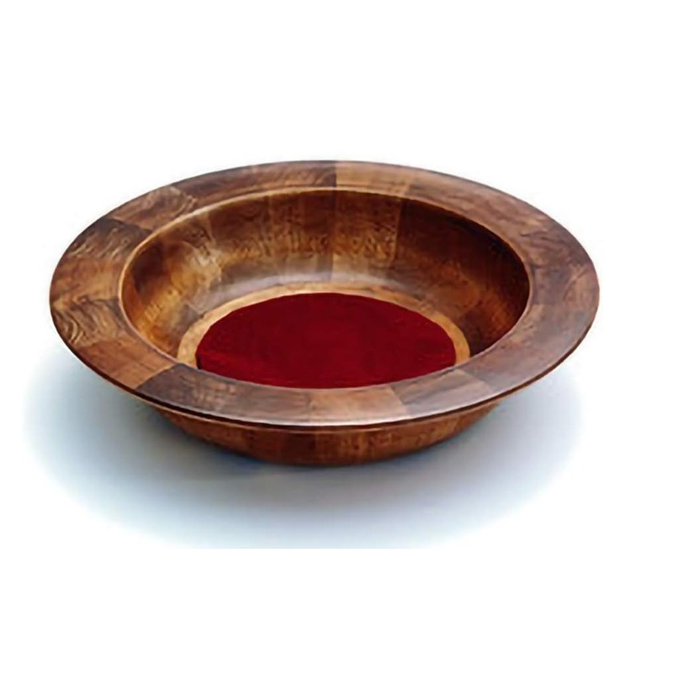Handcrafted Offering Plate Church Large Walnut Brown Red Velvet Padded Interior